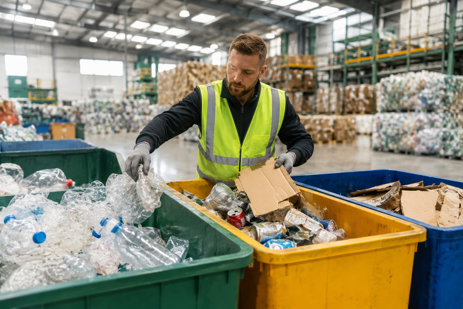 Sorted recyclable materials documented for ESG and sustainability reporting
