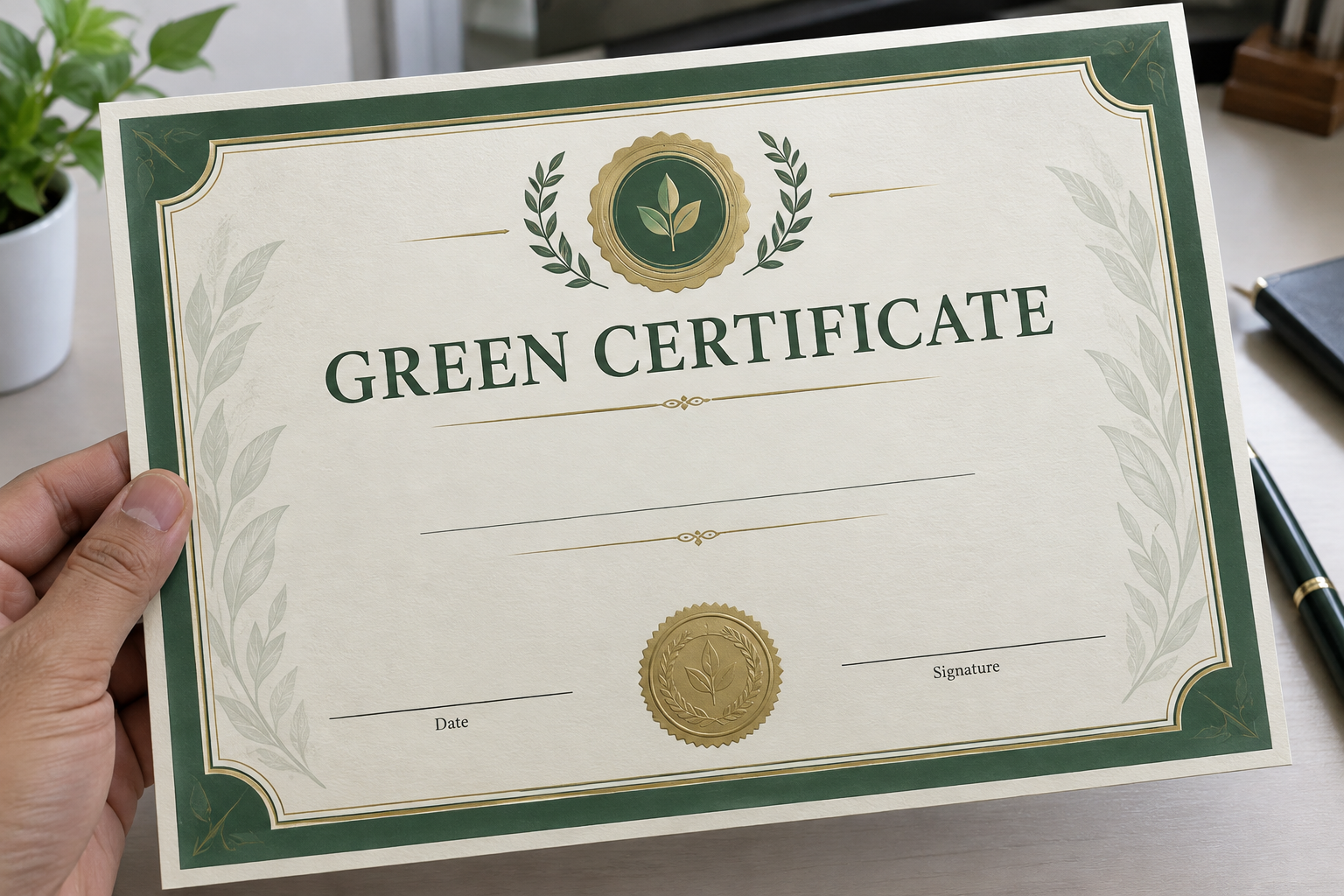 Green certificate issued as documented proof