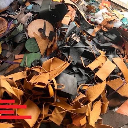 Tyres, industrial rubber, and leather offcuts collected for recycling
