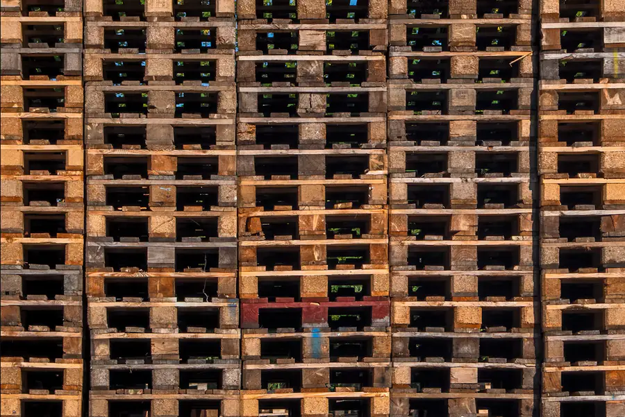 Wooden pallets and scrap metal collected for recycling